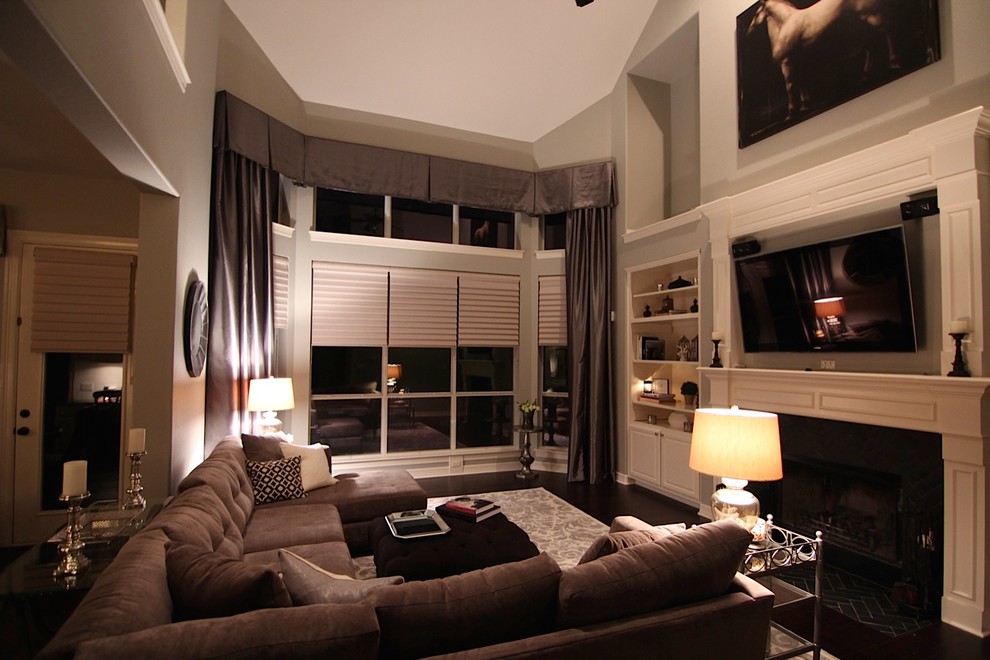 Example of a transitional living room design in Austin