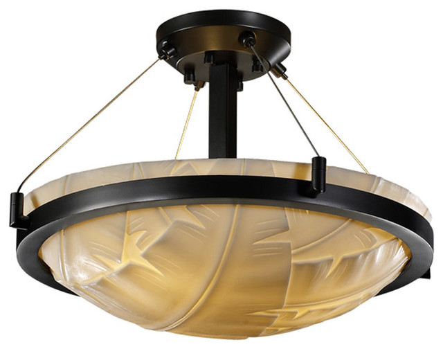 Porcelina 3Light SemiFlush Mount, Matte Black Tropical Flush