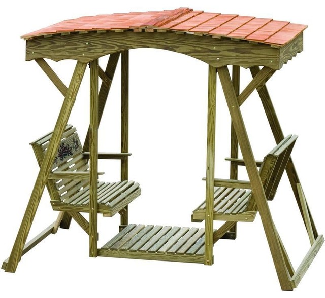 Luxcraft Rollback Pine Rose Double Lawn Glider With Cedar Roof Cedar