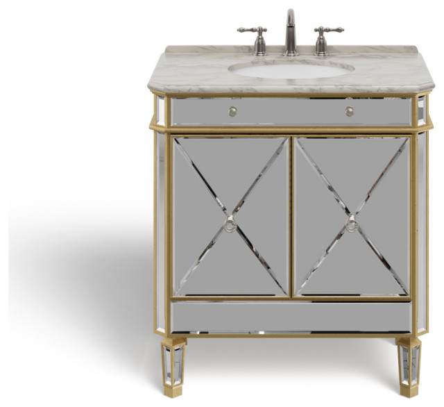 Calista 32" Single Bathroom Vanity, Gold With Italian Carrara Marble ...