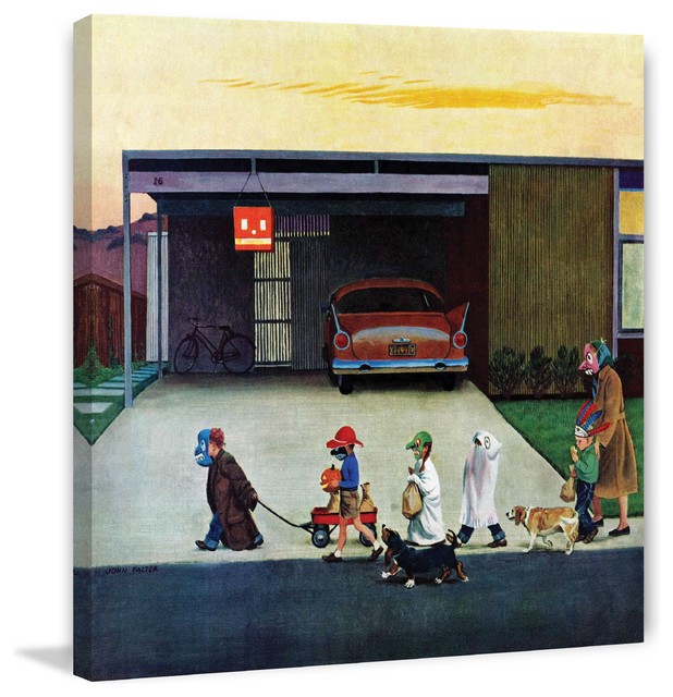 Trick Or Treating In The Burbs Print On Canvas By John Falter Eclectic Prints And Posters By Marmont Hill