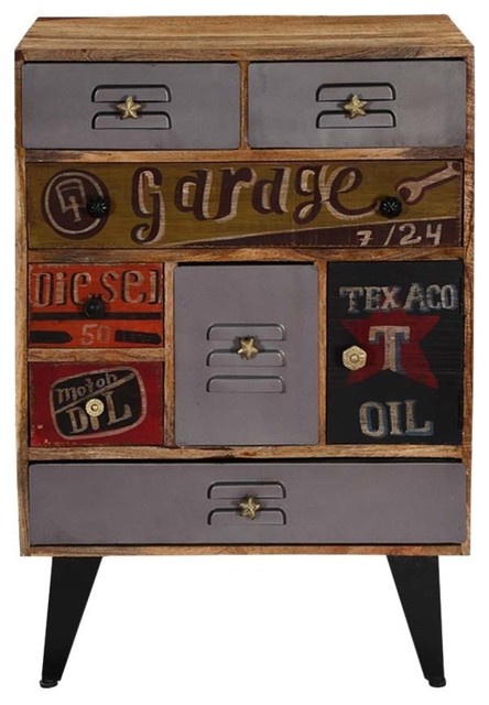 Pop Art Garage Mango Wood Multi Compartment Industrial Accent