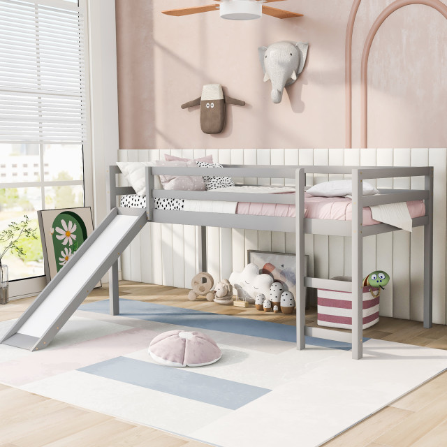 TATEUS Rustic Loft Bed With Slide and Twin Size, Solid Pine Wood ...