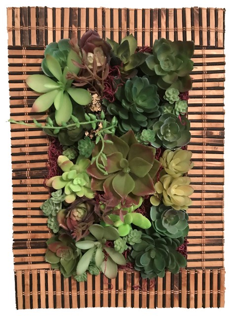 Mosaic of Succulents in Bamboo Wood Box