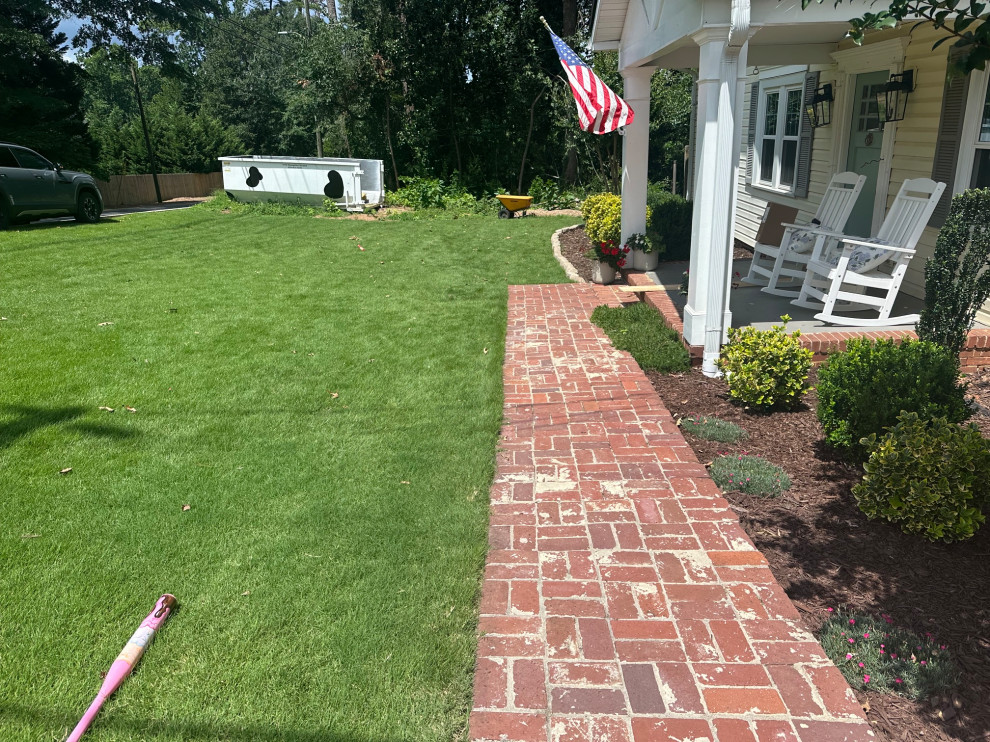 New Garage Foundation, Concrete Driveway & Brick Border Sidewalk