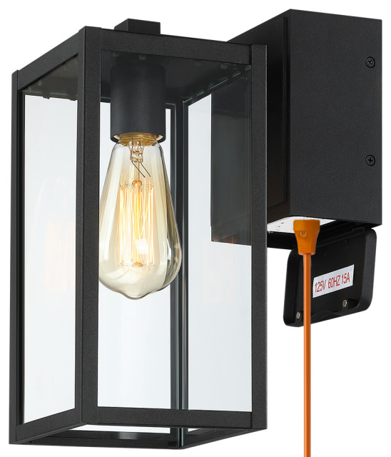 12" H 1-Light Black Outdoor Wall Sconce Light With Built-In GFCI Outlets