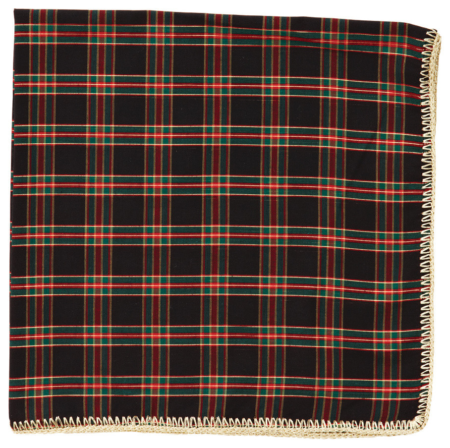 Black, Red and Gold Tartan Crochet Edge Table Napkin  - EA