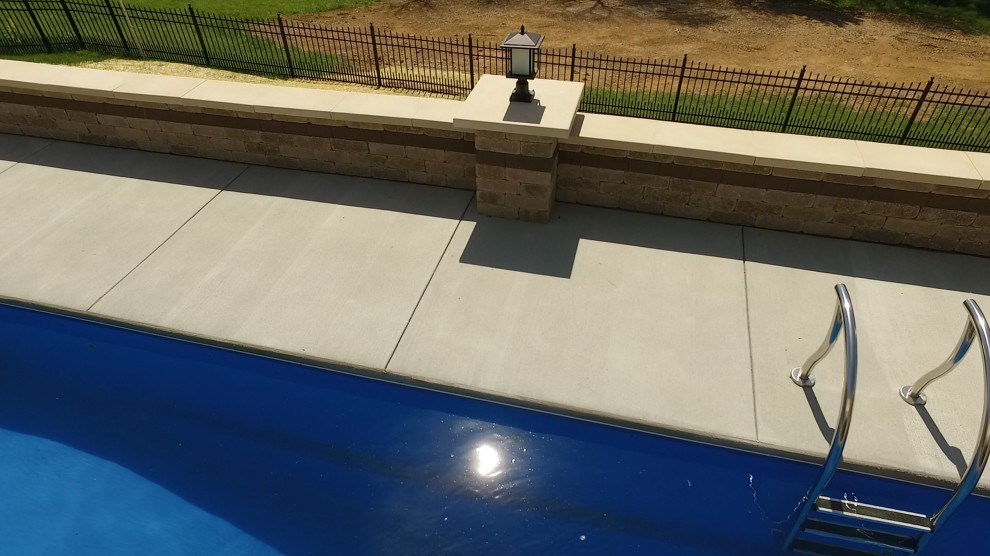 Ispirazione per una grande piscina naturale contemporanea rettangolare dietro casa con lastre di cemento
