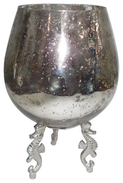 Aluminum Mercury Glass Candleholder Seahorse