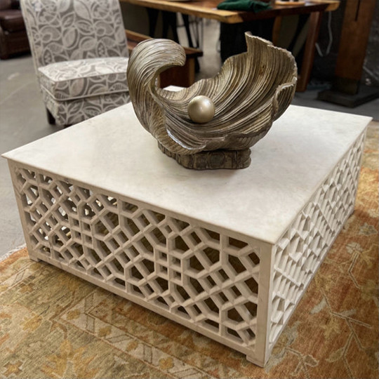 Indian Jali Coffee Table, Square Moroccan White Marble Cocktail Table ...