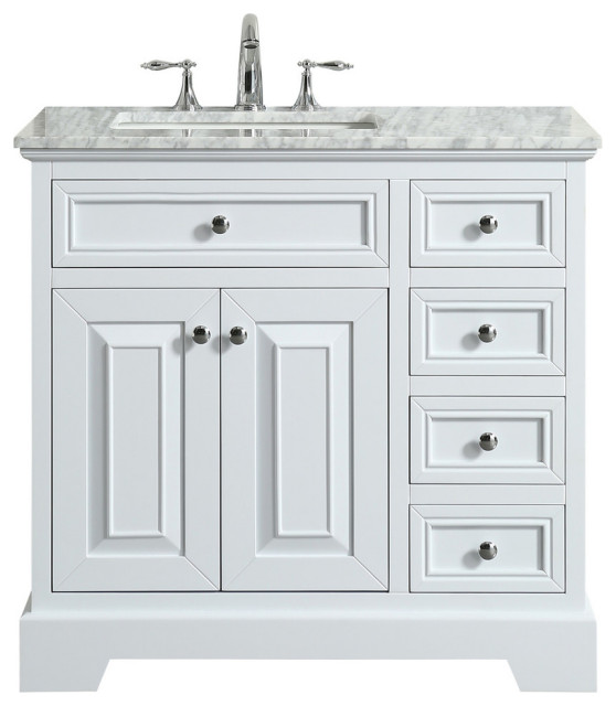 Eviva Monroe 36" Transitional Vanity With White Carrara Top