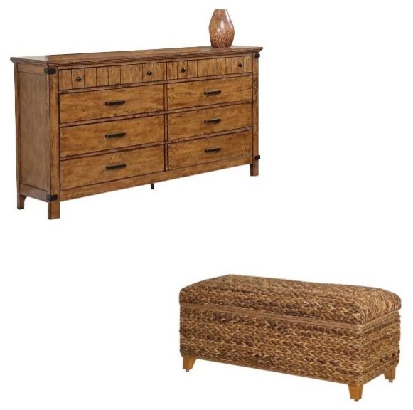 2 Piece Dresser and Trunk Bench Set in Natural Wood