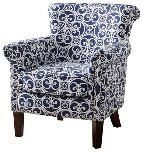 navy blue print accent chairs