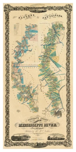 "Chart of The Lower Mississippi River, 1858" Print by B.M. Norman, 21"x42"