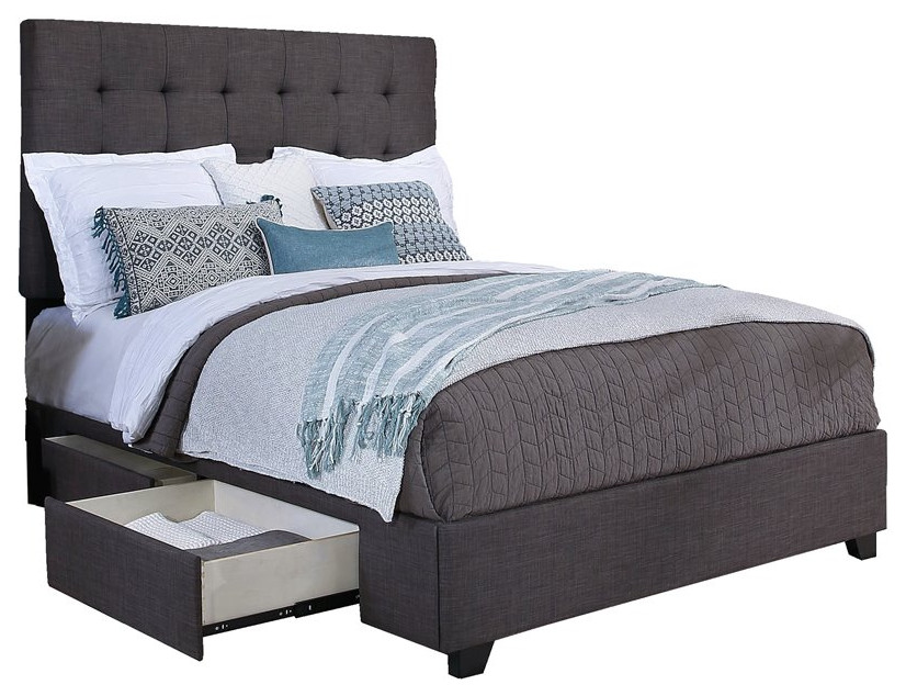 Manhattan Fabric Upholstered "Steel-Core" Platform King Bed/2-Drawers Gray