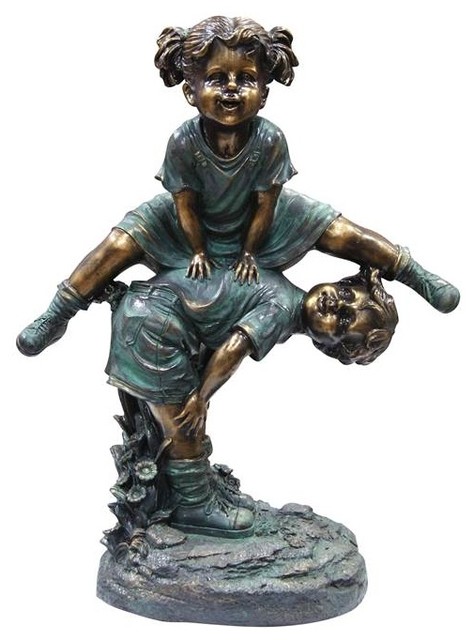 Girl Jumping Over Boy Statue