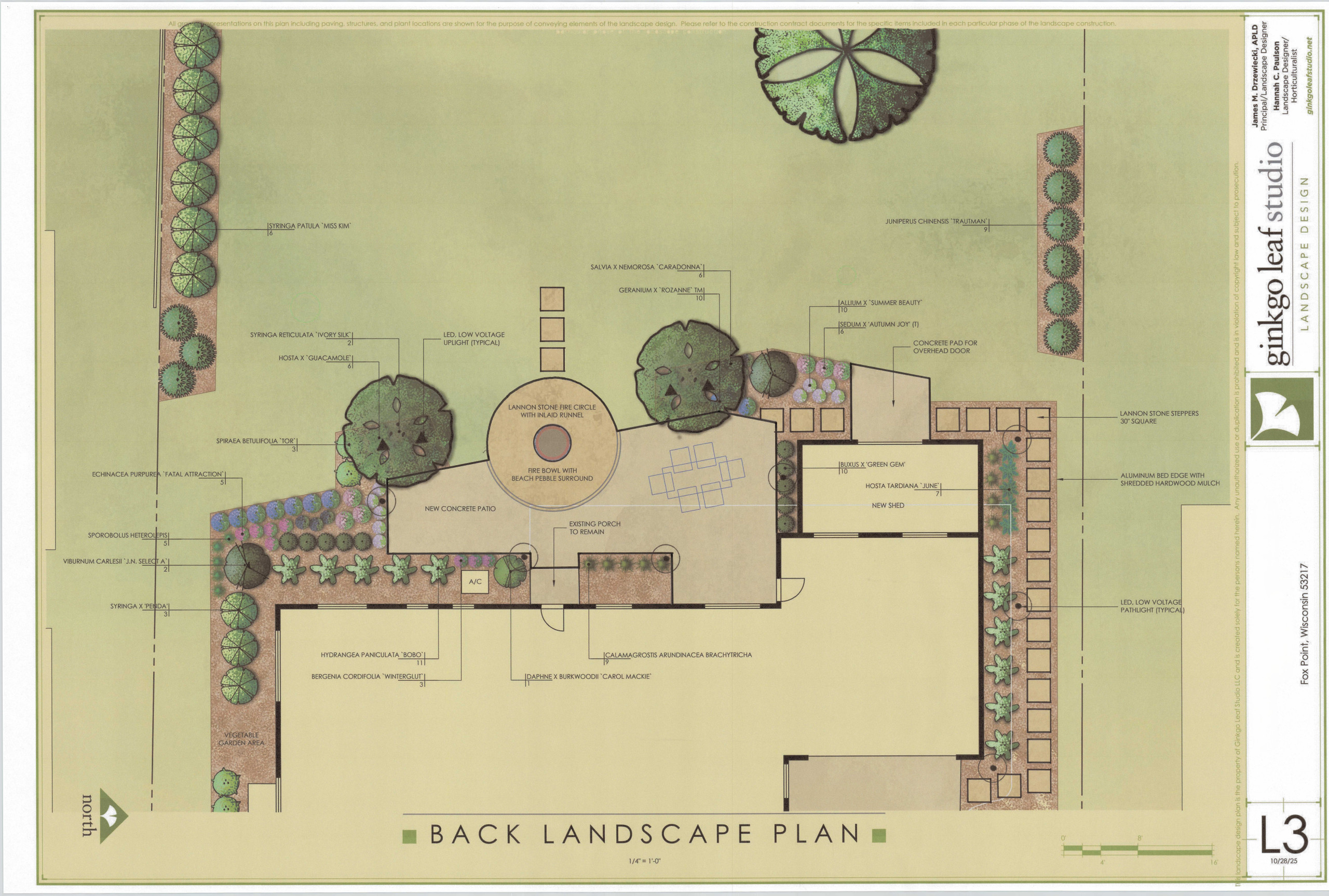 Mid-Century Ranch Backyard Patio + Firepit Landscape Plan - Fox Point, WI