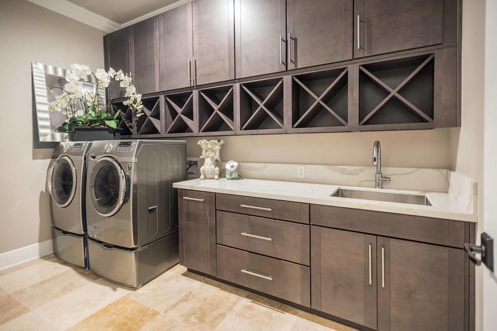 Inspiration for a transitional laundry room remodel in Austin