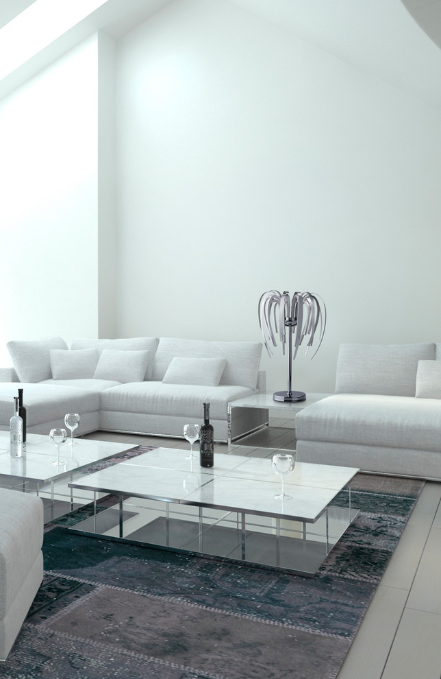 Просторная светлая гостиная с двойным светом