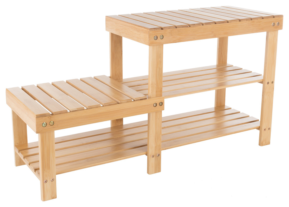 2 Tier Bamboo Shoe Rack Bench High And Low Seats By Lavish Home Transitional Shoe Storage By Trademark Global