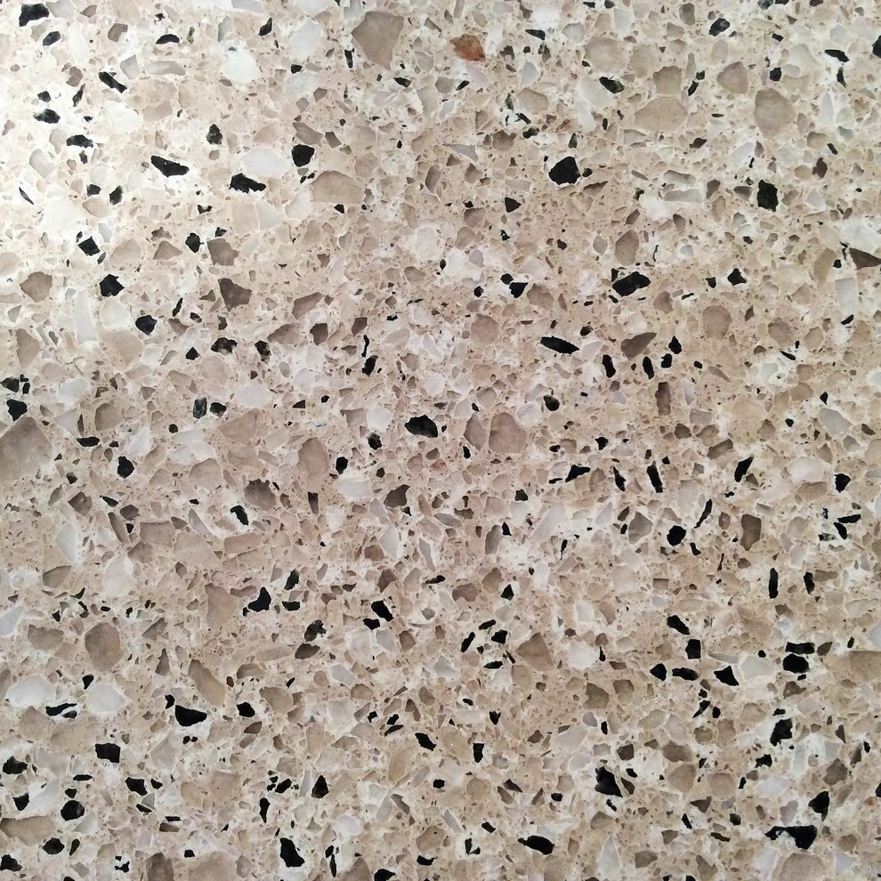 Home design - transitional cork floor home design idea in Edmonton with white cabinets, quartzite countertops, gray backsplash, ceramic backsplash and stainless steel appliances
