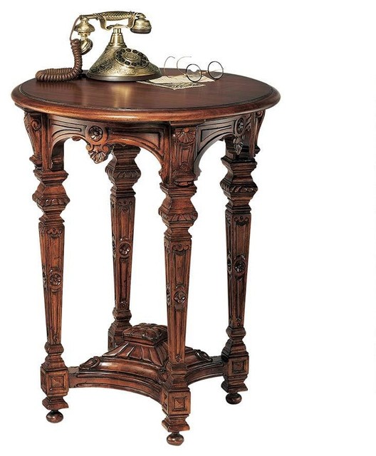 Hard Carved French Style Solid Mahogany Side Table