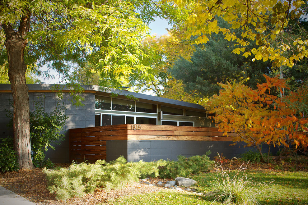 Mid-century modern gray one-story exterior home idea in Denver