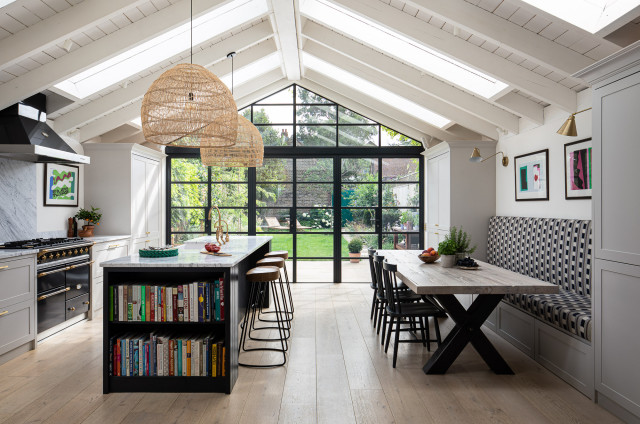 Triple external steel doors with triangular fix transitional-kitchen