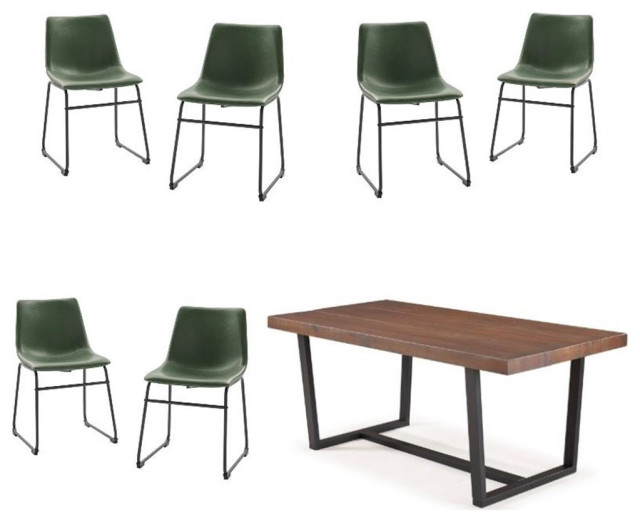 Home Square 7-Piece Set with Dining Table and 6 Dining Chairs in Green