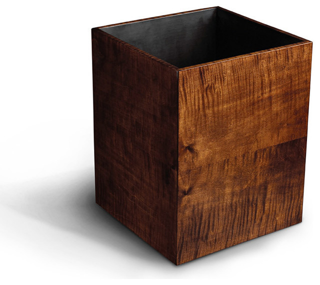 Waste Basket - Solid Tiger Maple - Handcrafted, Modern Mahogany