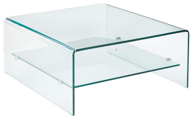 Modern Coffee Table, Fully Tempered Glass Design With Waterfall Edges ...