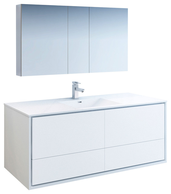 Catania 60 Glossy White Wall Hung Single Sink Vanity With Medicine Cabinet Contemporary Bathroom Vanities And Sink Consoles By Bathroom Marketplace