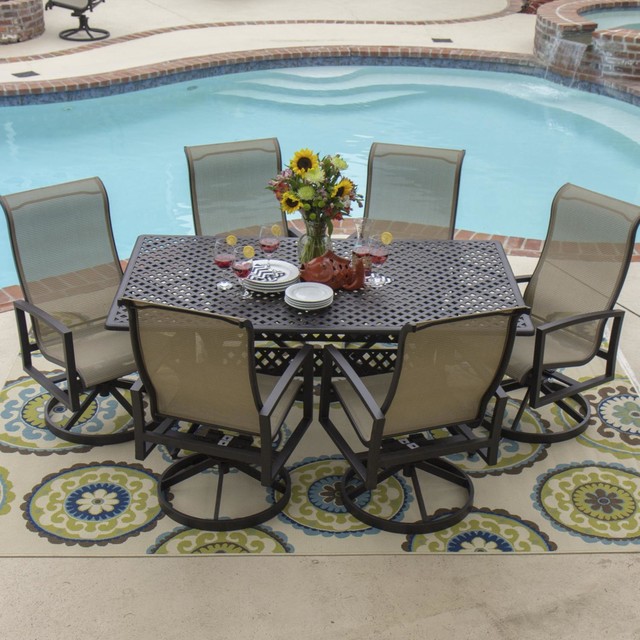 Acadia 6-Person Sling Patio Dining Set With Cast Aluminum Table