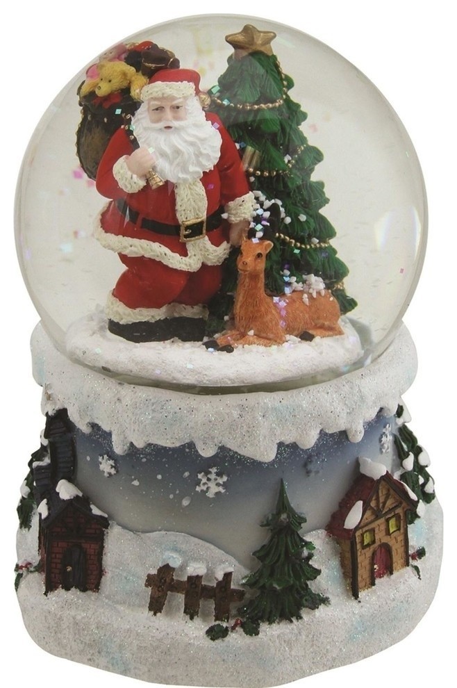 5.5" Santa With Christmas Tree Snow Globe Glitter Dome