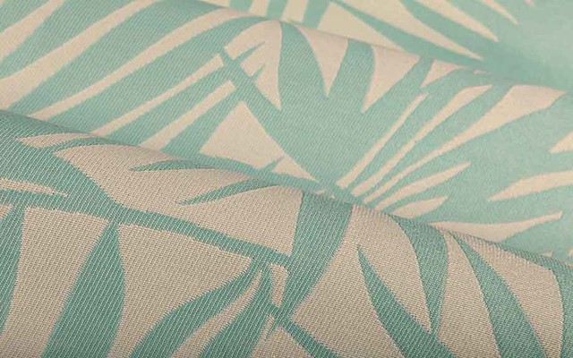 Palm Frond Outdoor Upholstery Fabric in Sky Blue
