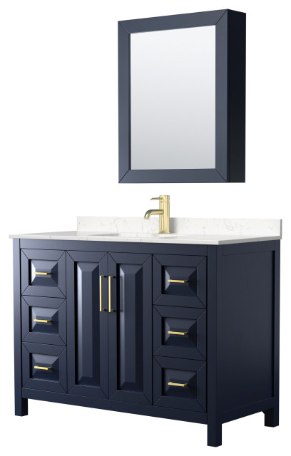 48, Single Vanity, Dark Blue, Light-Vein Marble Top, SQ Sink, Med ...