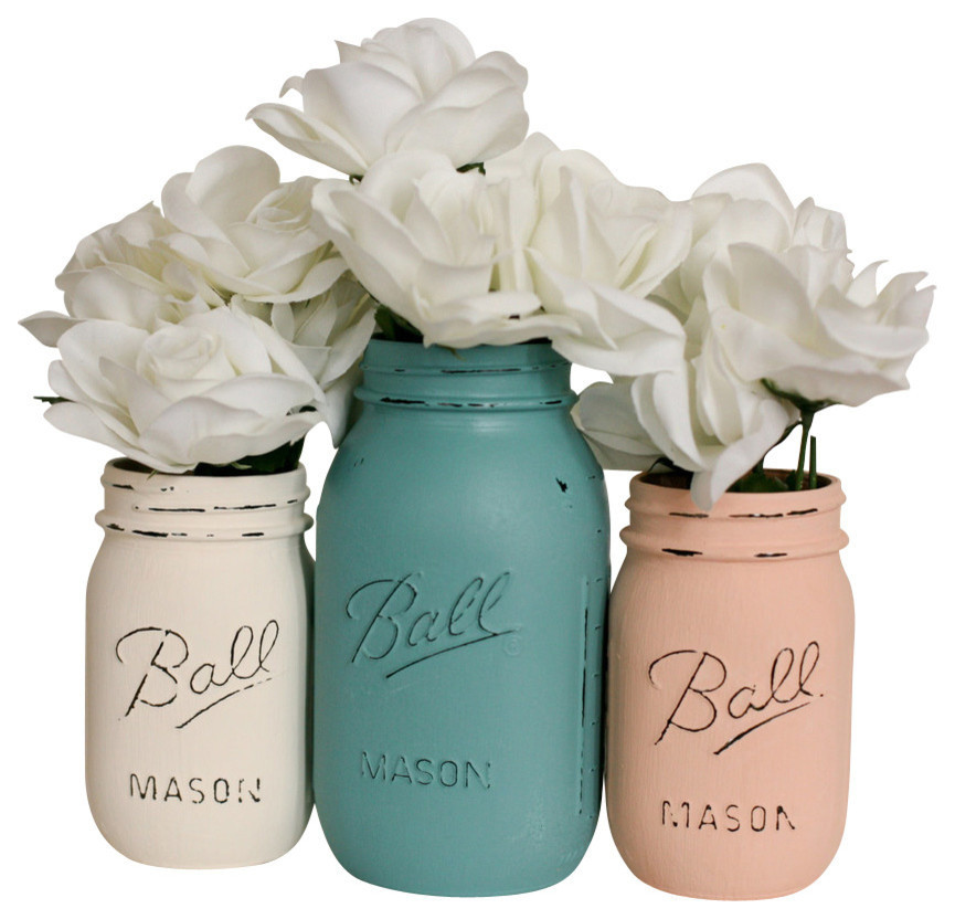 Painted Mason Jars, Set of 3