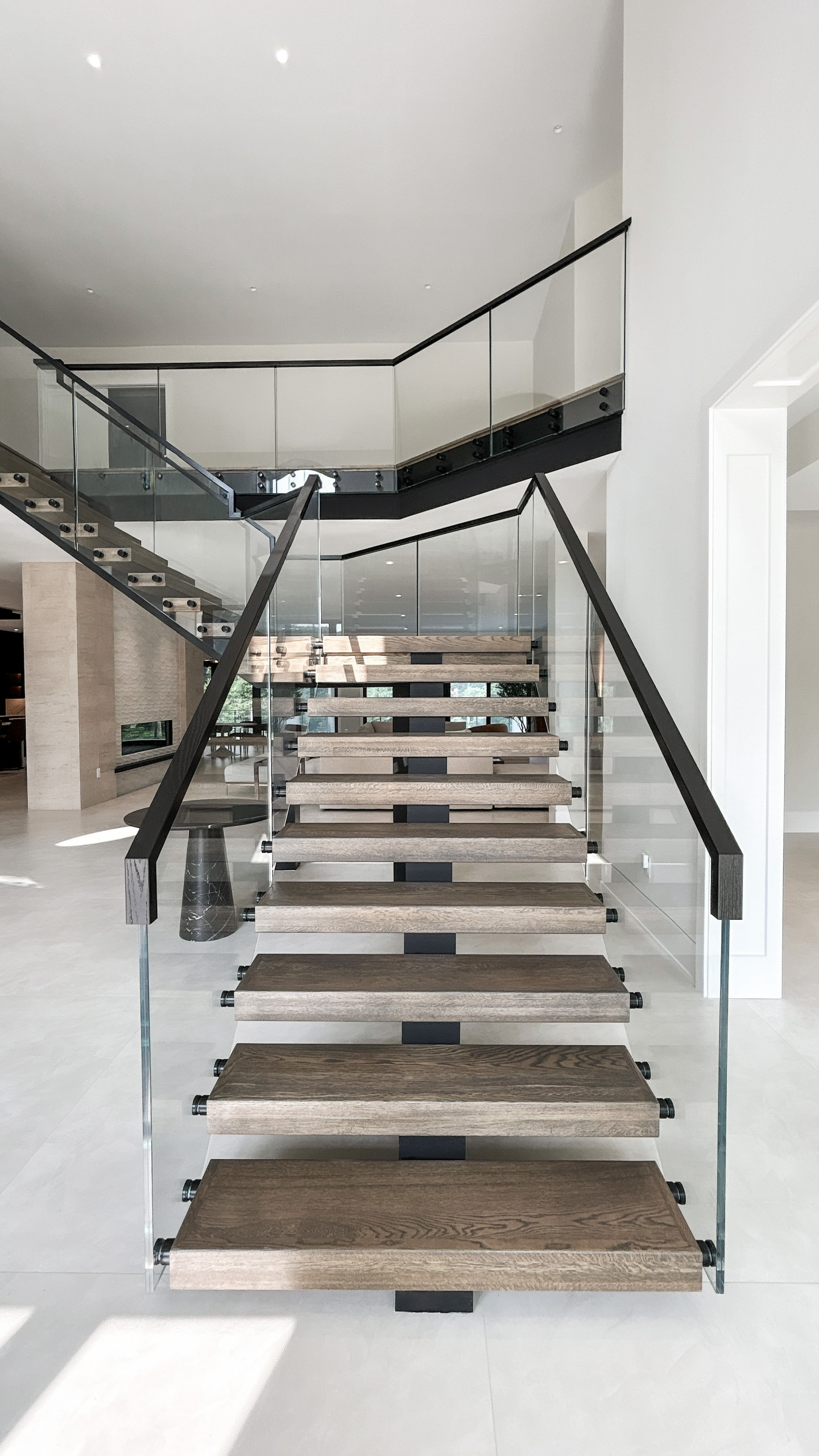 Project #159 | Modern Foyer Stair with Stand-off Glass Railing
