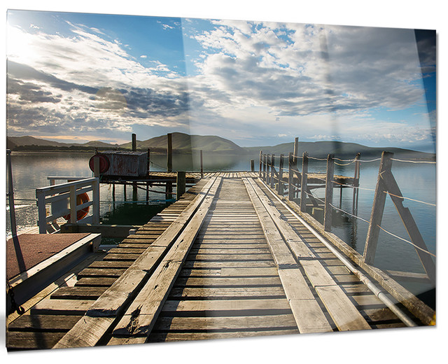 Large Wooden Bridge In New Zealand Glossy Metal Wall Art 28 X12