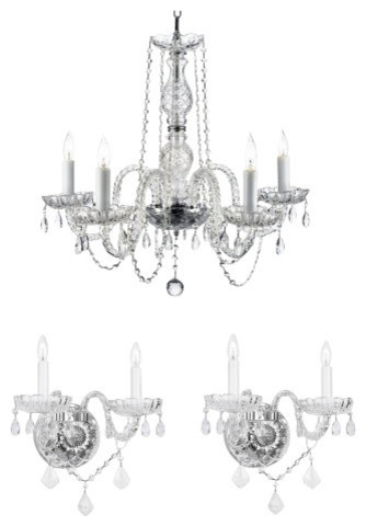 Crystal Chandelier And 2 Wall Sconces, Matching Chandelier And Wall Sconces