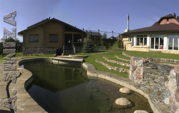 the house on the terraces with a pond near Moscow. The area 5000 sq m