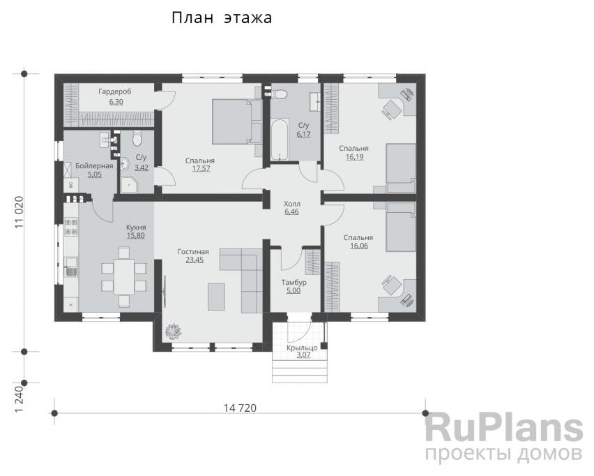 Rg5906 - Одноэтажный дом с тремя спальнями
