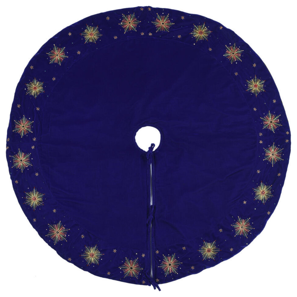 52" Royal Blue Starburst Tree Skirt Contemporary Christmas Tree