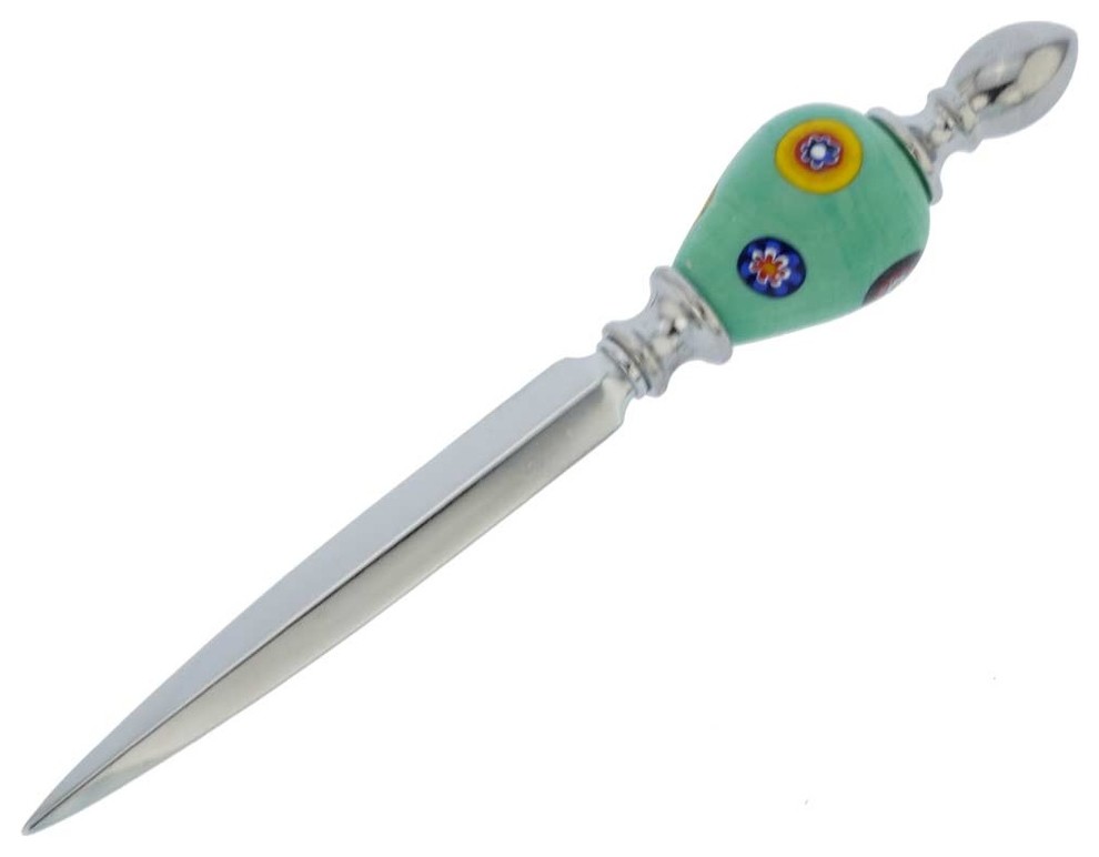Murano Glass Mosaic Letter Opener, Lime Green Contemporary Desk