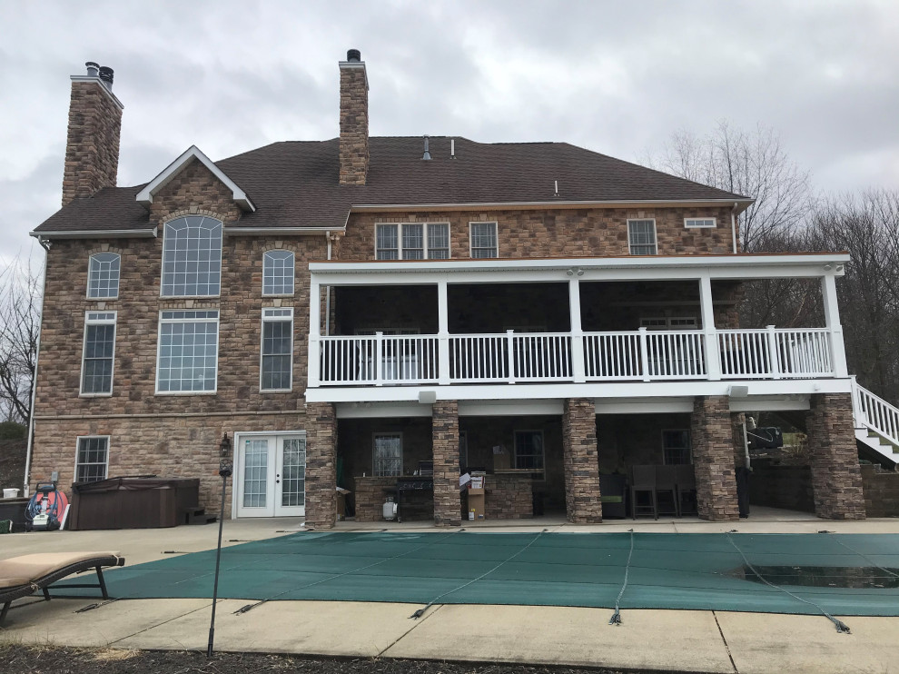 Exterior Stone Work, New Deck Roof, Stained Pine Deck Ceiling, New Deck