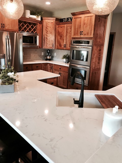 Cambria Torquay Kitchen W Grey Subway Tile Transitional