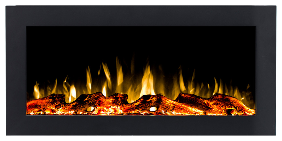 36 inch Black Recessed Electric Fireplace with Logs - INTU 36" | Ignis