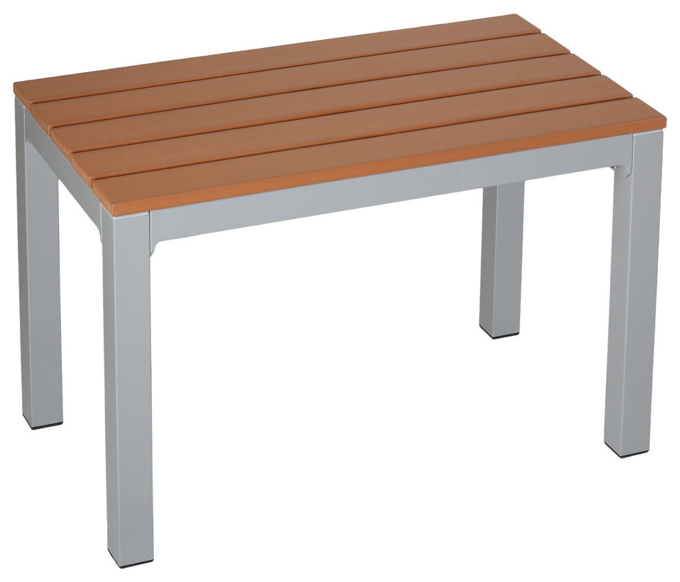 Avery Aluminum Outdoor Bench, Poly Wood, Silver/Teak