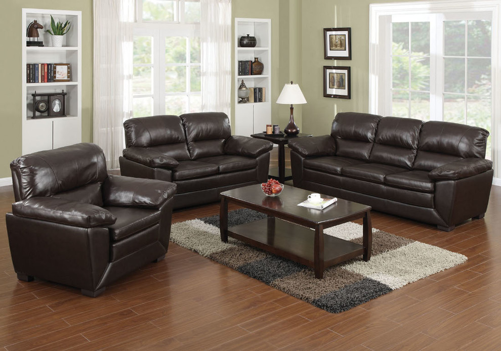 Wayman 3Pc Livingroom Set in Dark Brown Top Grain Leather