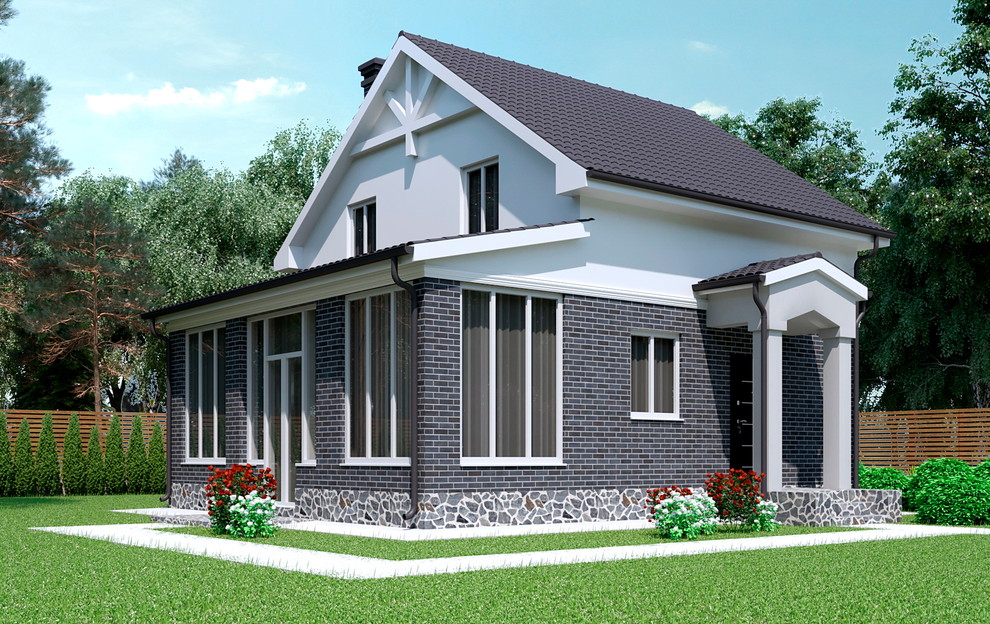 "Экстерьер небольшого домика с ландшафтом"